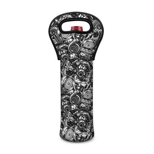 Black And White Mechanic Pattern Print Single Neoprene Wine Tote