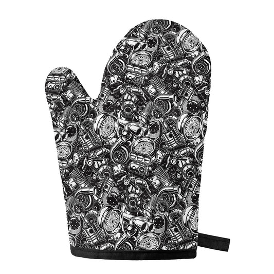 Black And White Mechanic Pattern Print Single Oven Mitt
