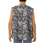 Black And White Mechanic Pattern Print Sleeveless Baseball Jersey