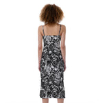 Black And White Mechanic Pattern Print Slim Fit Midi Cami Dress