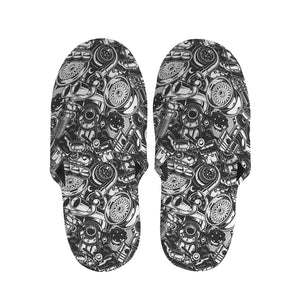 Black And White Mechanic Pattern Print Slippers