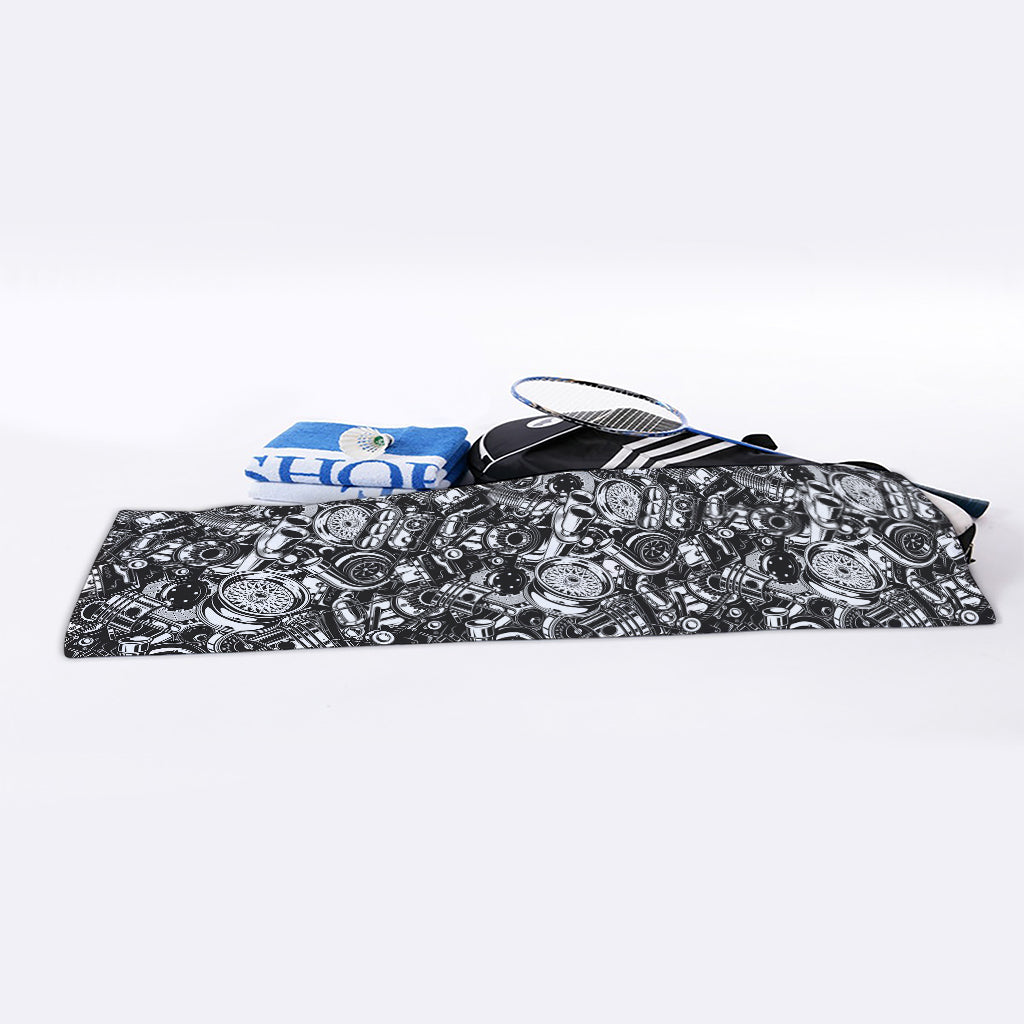 Black And White Mechanic Pattern Print Sports Towel