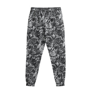 Black And White Mechanic Pattern Print Sweatpants