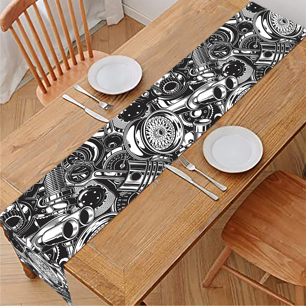 Black And White Mechanic Pattern Print Table Runner