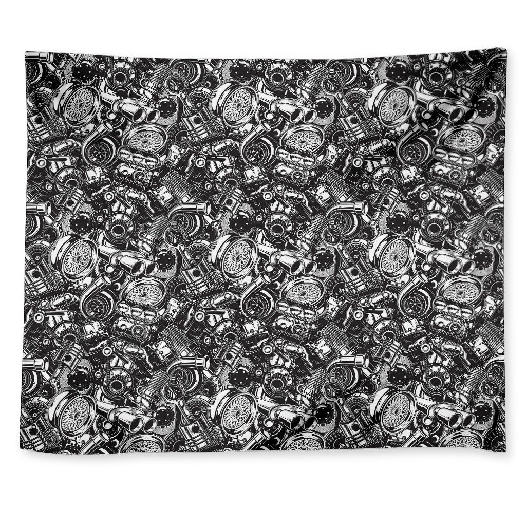 Black And White Mechanic Pattern Print Tapestry