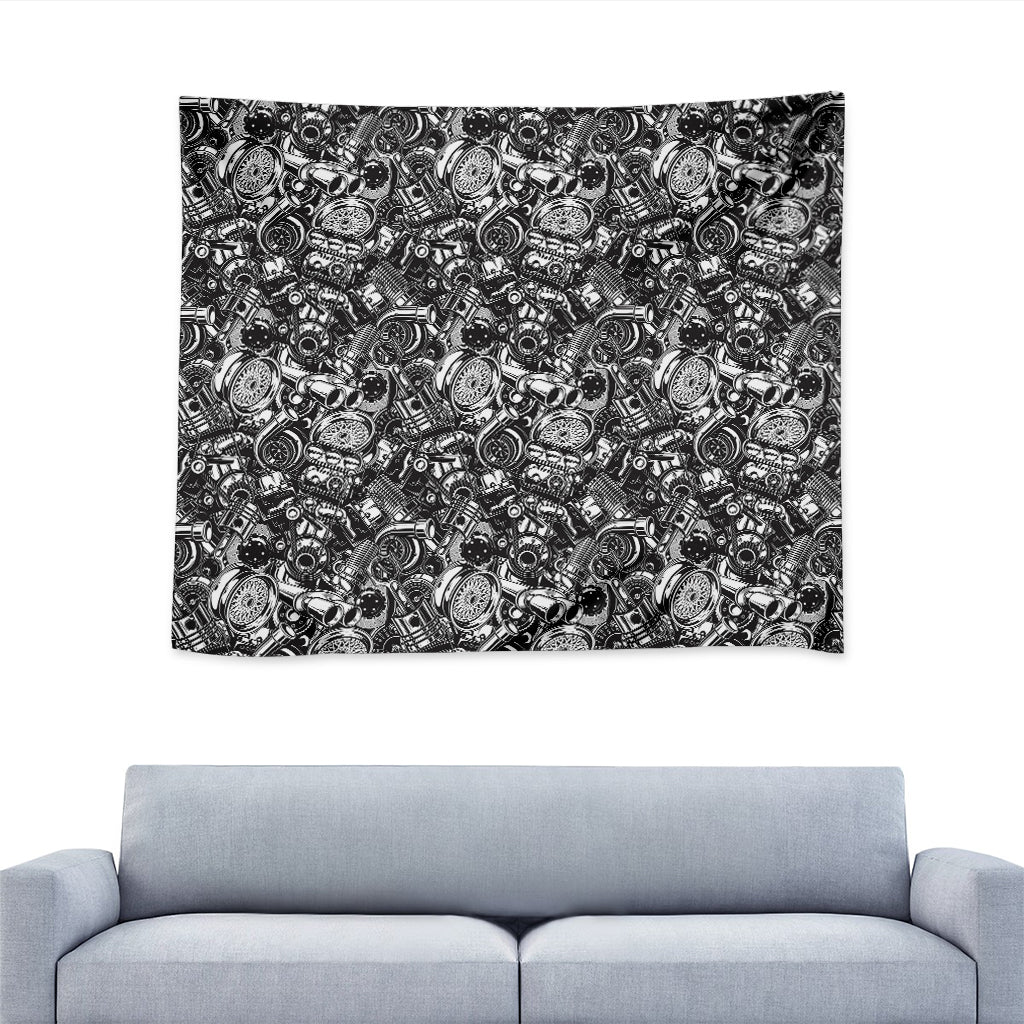 Black And White Mechanic Pattern Print Tapestry