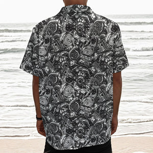 Black And White Mechanic Pattern Print Textured Short Sleeve Shirt