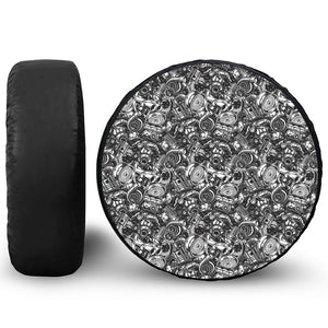 Black And White Mechanic Pattern Print Tire Cover