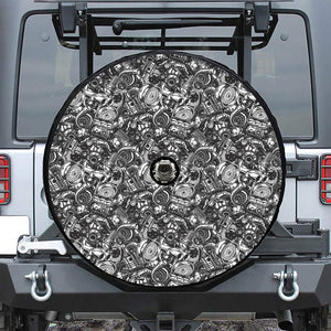 Black And White Mechanic Pattern Print Tire Cover With Camera Hole