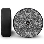 Black And White Mechanic Pattern Print Tire Cover With Camera Hole