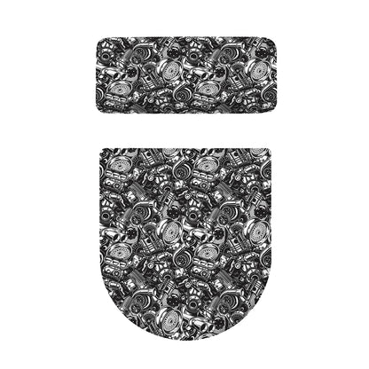 Black And White Mechanic Pattern Print Toilet Lid And Tank Cover Set