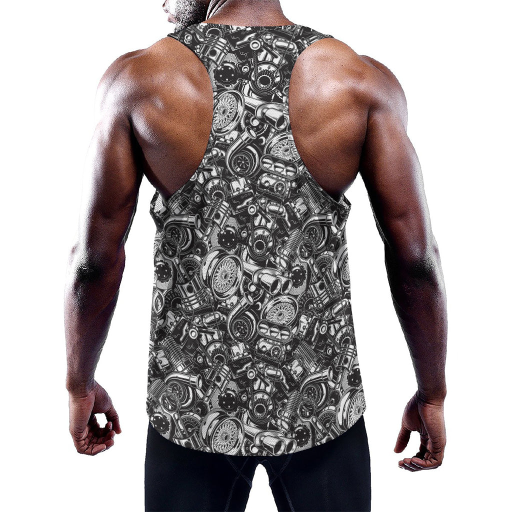 Black And White Mechanic Pattern Print Training Tank Top