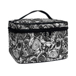 Black And White Mechanic Pattern Print Travel Makeup Bag