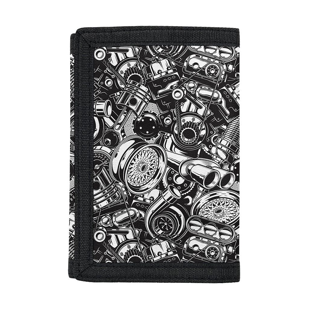 Black And White Mechanic Pattern Print Trifold Wallet