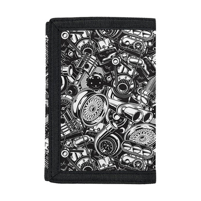 Black And White Mechanic Pattern Print Trifold Wallet