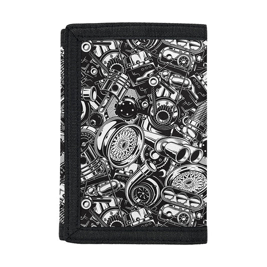 Black And White Mechanic Pattern Print Trifold Wallet
