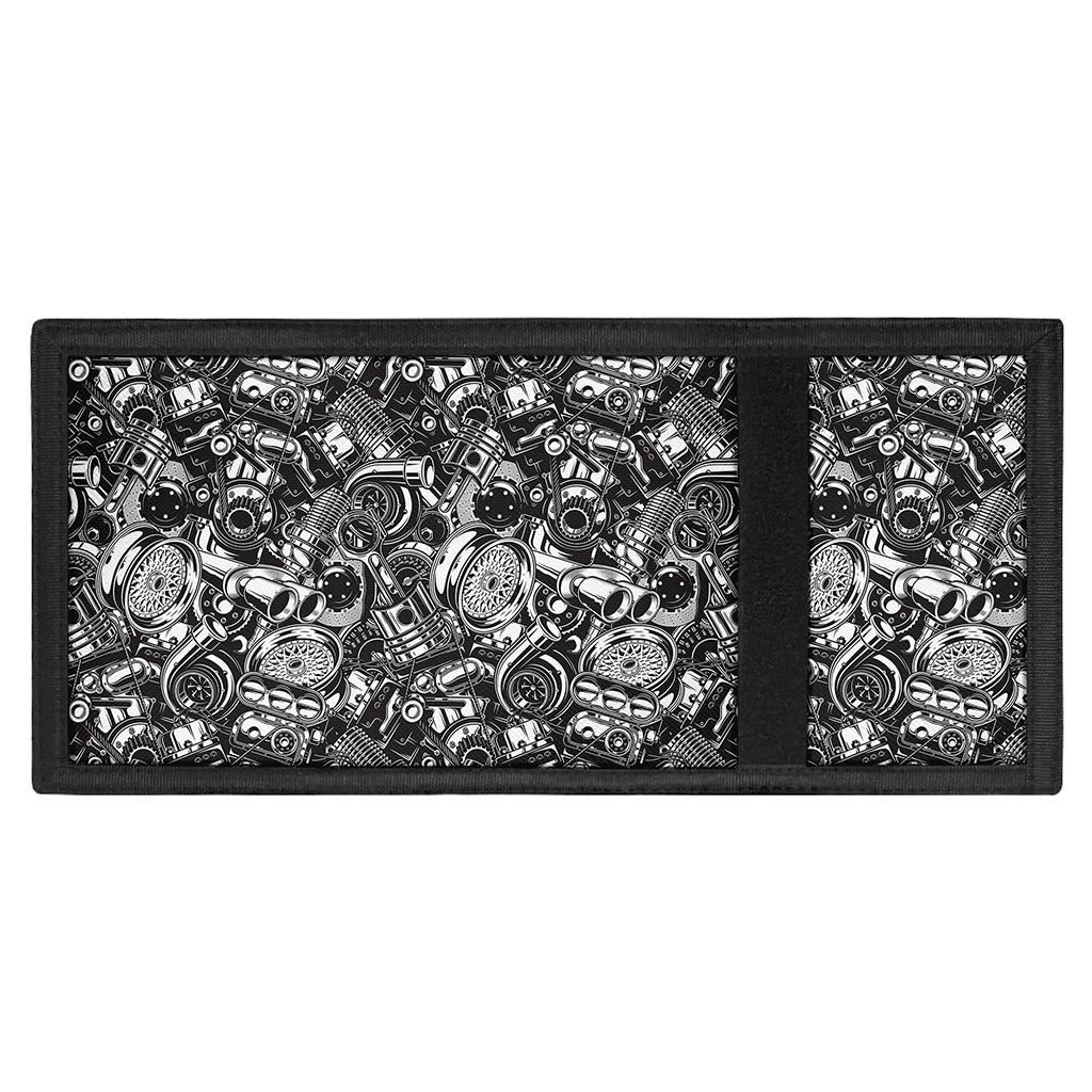 Black And White Mechanic Pattern Print Trifold Wallet