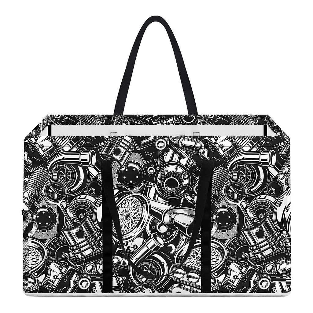 Black And White Mechanic Pattern Print Utility Tote Bag