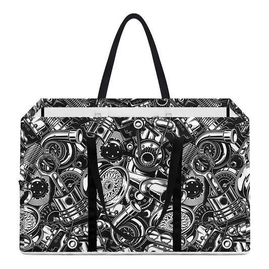 Black And White Mechanic Pattern Print Utility Tote Bag