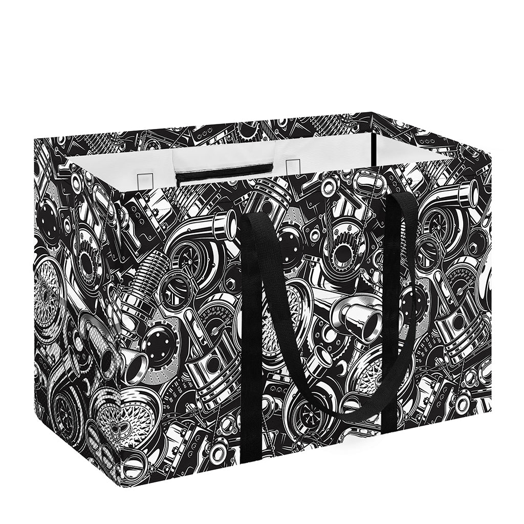 Black And White Mechanic Pattern Print Utility Tote Bag