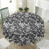 Black And White Mechanic Pattern Print Waterproof Round Tablecloth