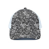 Black And White Mechanic Pattern Print White Mesh Trucker Cap