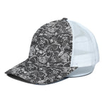 Black And White Mechanic Pattern Print White Mesh Trucker Cap