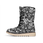 Black And White Mechanic Pattern Print Winter Boots
