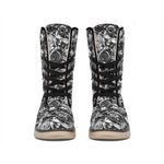 Black And White Mechanic Pattern Print Winter Boots