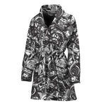 Black And White Mechanic Pattern Print Women's Bathrobe