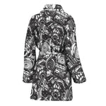 Black And White Mechanic Pattern Print Women's Bathrobe