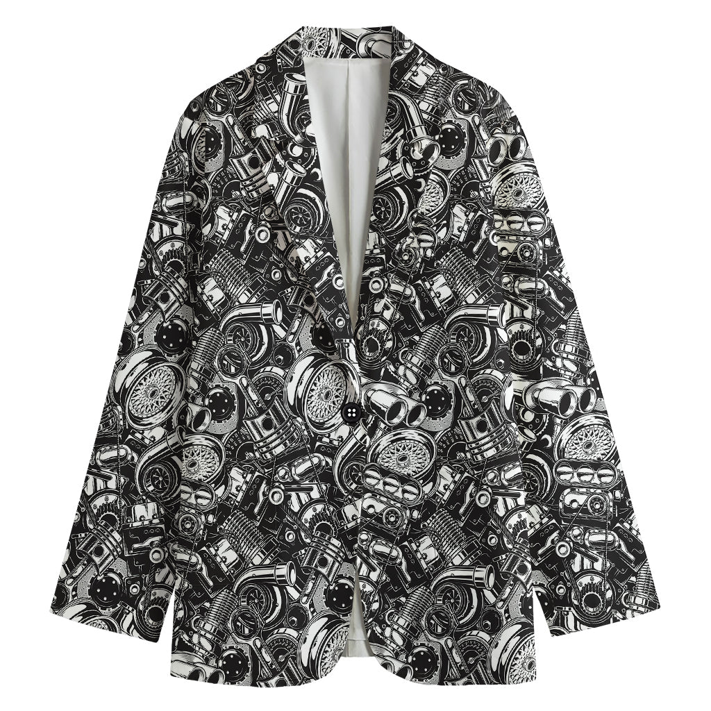 Black And White Mechanic Pattern Print Women's Blazer