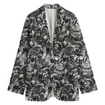 Black And White Mechanic Pattern Print Women's Cotton Blazer