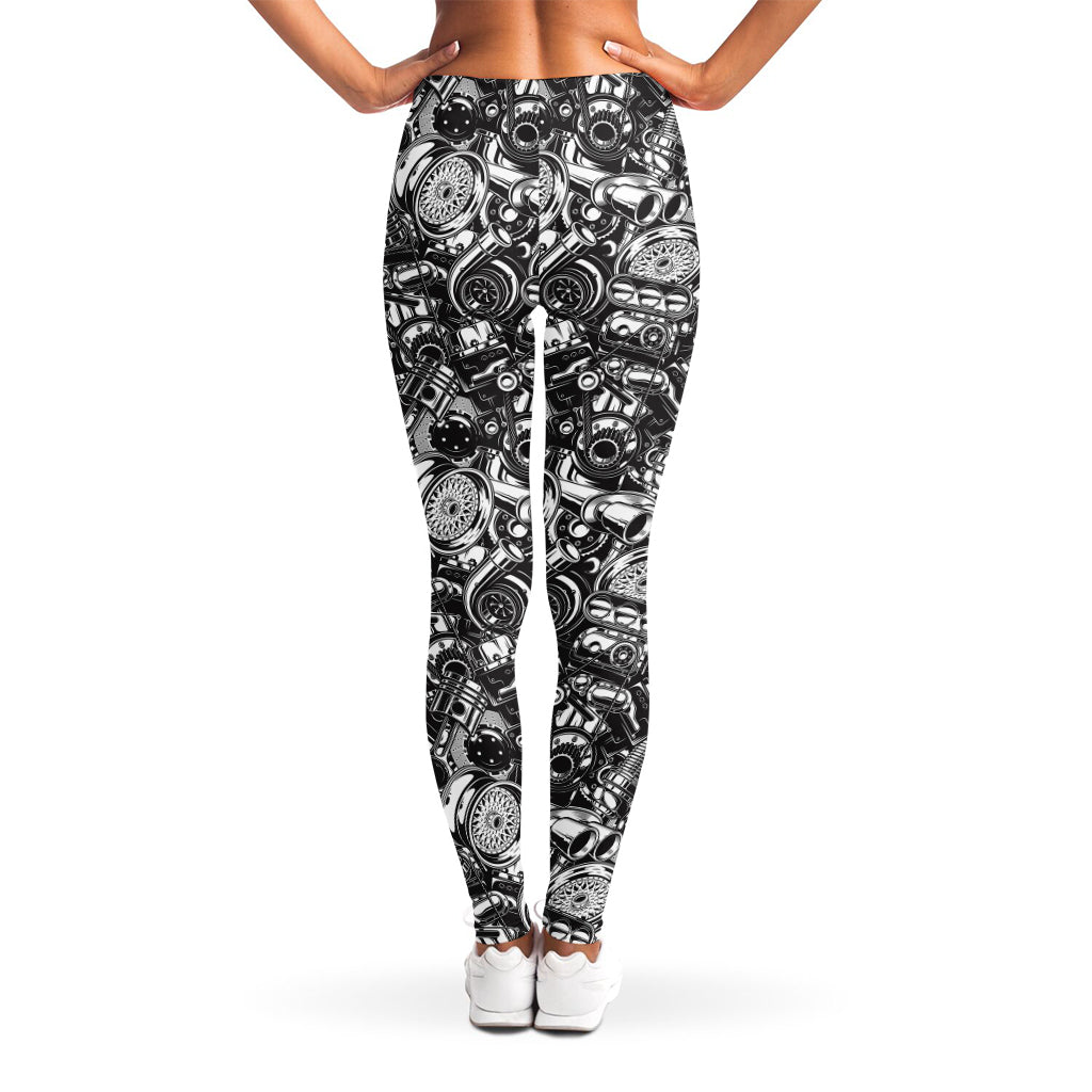 Black And White Mechanic Pattern Print Women's Leggings