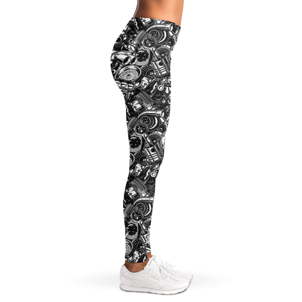 Black And White Mechanic Pattern Print Women's Leggings