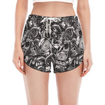 Black And White Mechanic Pattern Print Women's Split Running Shorts