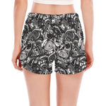 Black And White Mechanic Pattern Print Women's Split Running Shorts