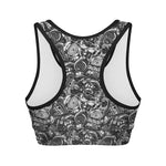 Black And White Mechanic Pattern Print Women's Sports Bra