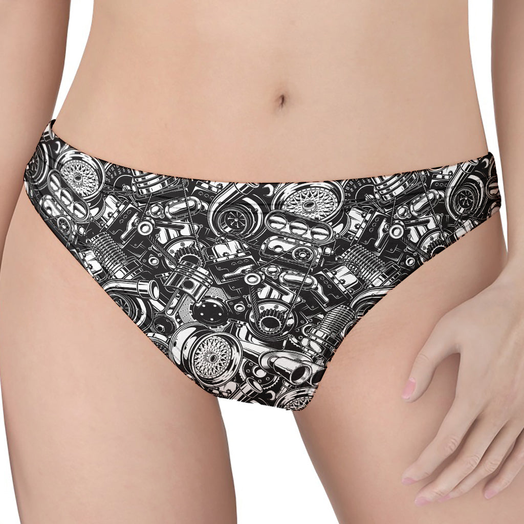 Black And White Mechanic Pattern Print Women's Thong