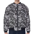 Black And White Mechanic Pattern Print Zip Sleeve Bomber Jacket
