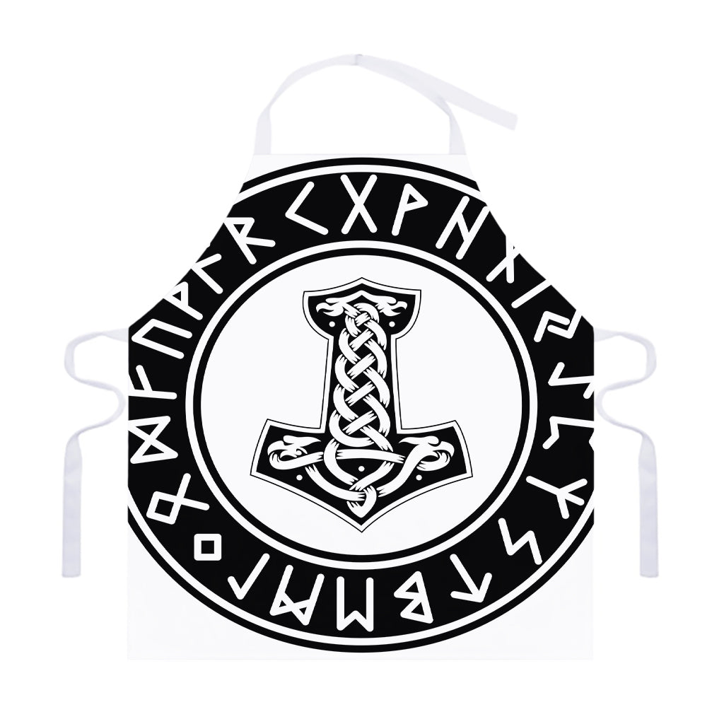 Black And White Mjolnir Print Adjustable Apron