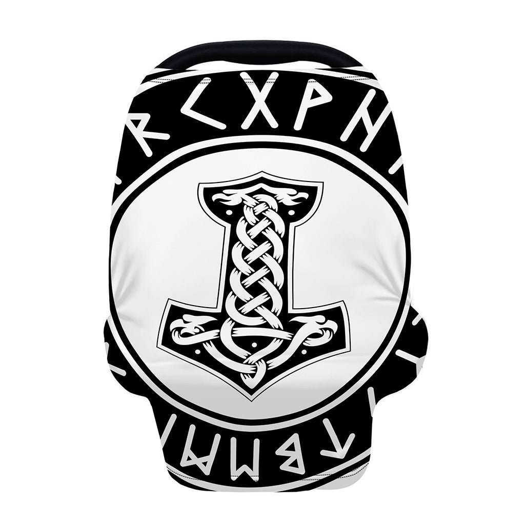 Black And White Mjolnir Print Baby Seat Cover