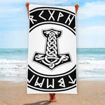 Black And White Mjolnir Print Beach Towel