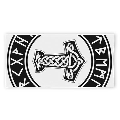 Black And White Mjolnir Print Beach Towel