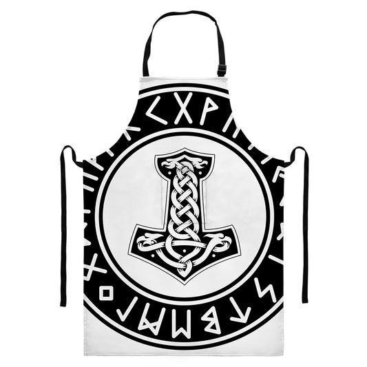 Black And White Mjolnir Print Bib Apron With Pocket