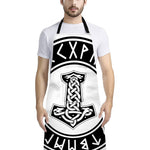 Black And White Mjolnir Print Bib Apron With Pocket