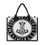 Black And White Mjolnir Print Canvas Tote Bag