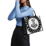 Black And White Mjolnir Print Canvas Tote Bag