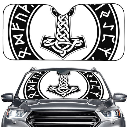 Black And White Mjolnir Print Car Windshield Sun Shade