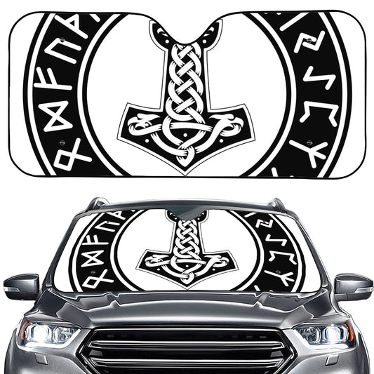 Black And White Mjolnir Print Car Windshield Sun Shade